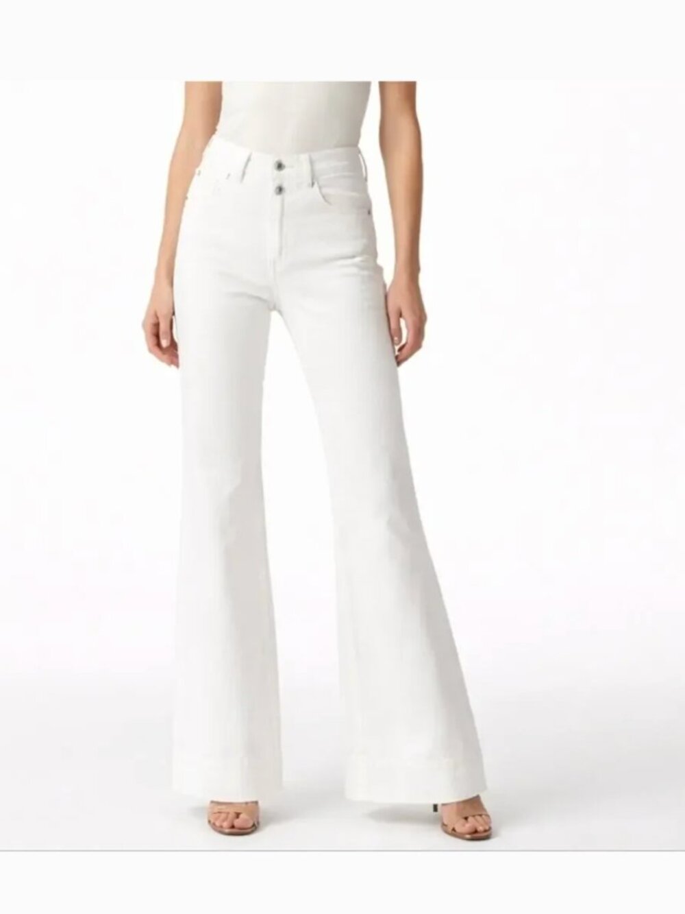 FRAME Double Button Patch Pocket Flare White Jeans 27